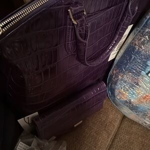 Brahmin Rich Purple Embossed Satchel